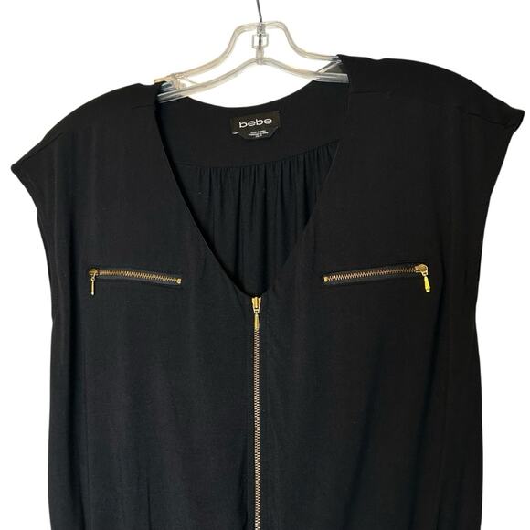 bebe Romper Womens Size XS Soft Stretchy Knit Gold Zippers Festival Travel Comfy - Picture 4 of 11